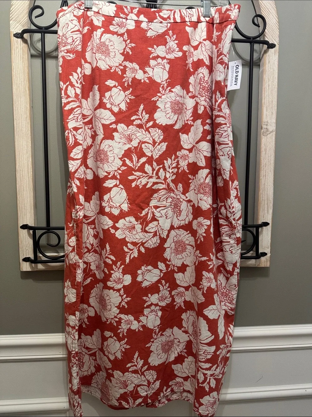 Old Navy Floral Midi Skirt - Rust with Cream FlowersNWT XL linen